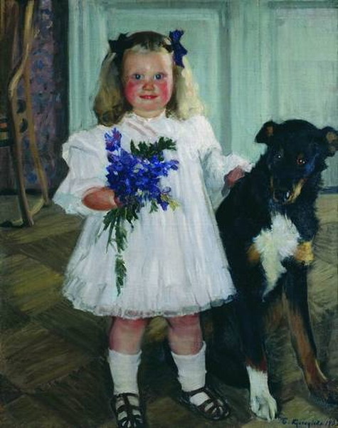 Портрет Ирины Кустодиевой с собакой Шумкой.