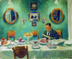 Портрет М.В. Добужинского за столом (Б.М. Кустодиев, 1913 г.)
