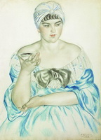 Женщина, пьющая чай (Б. Кустодиев, 1918 г.)